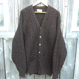 MENS Made in Scotland Natural Wool Cable Cardigan Sweater sz XL